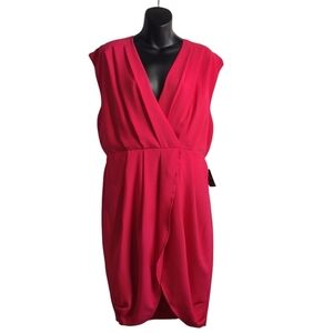 EXPRESS Dress Women's Pink/Red Sleeveless Pleated Faux Wrap  Dress Sz Large NWT